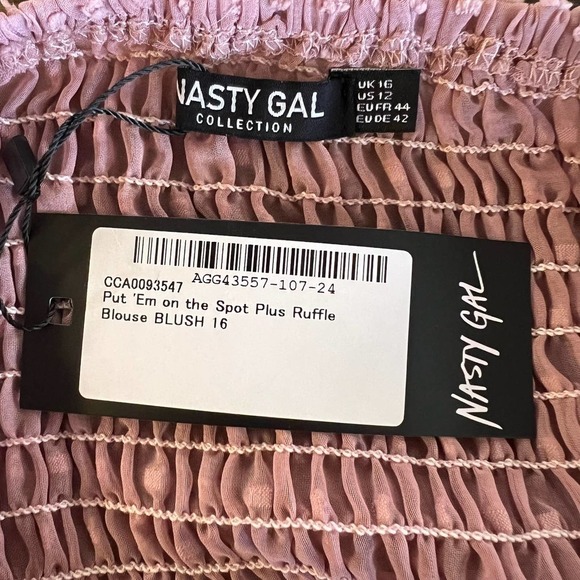 NWT Nasty Gal Plus Ruched Mesh Puff Sleeve Top Victorian Cottagecore Pink Sz 16 - Picture 8 of 9